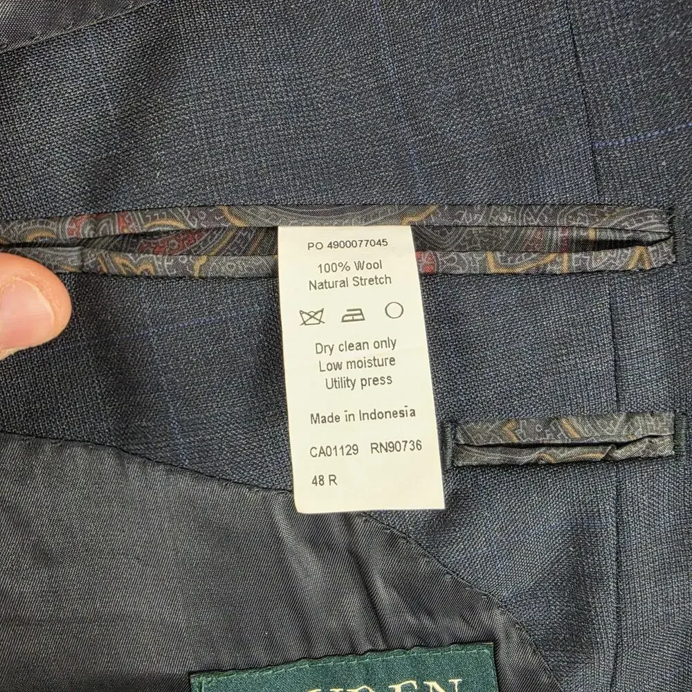 Lauren Ralph Lauren Blazer Mens 48R Windowpane Plaid Blue Wool Sport Coat Work
